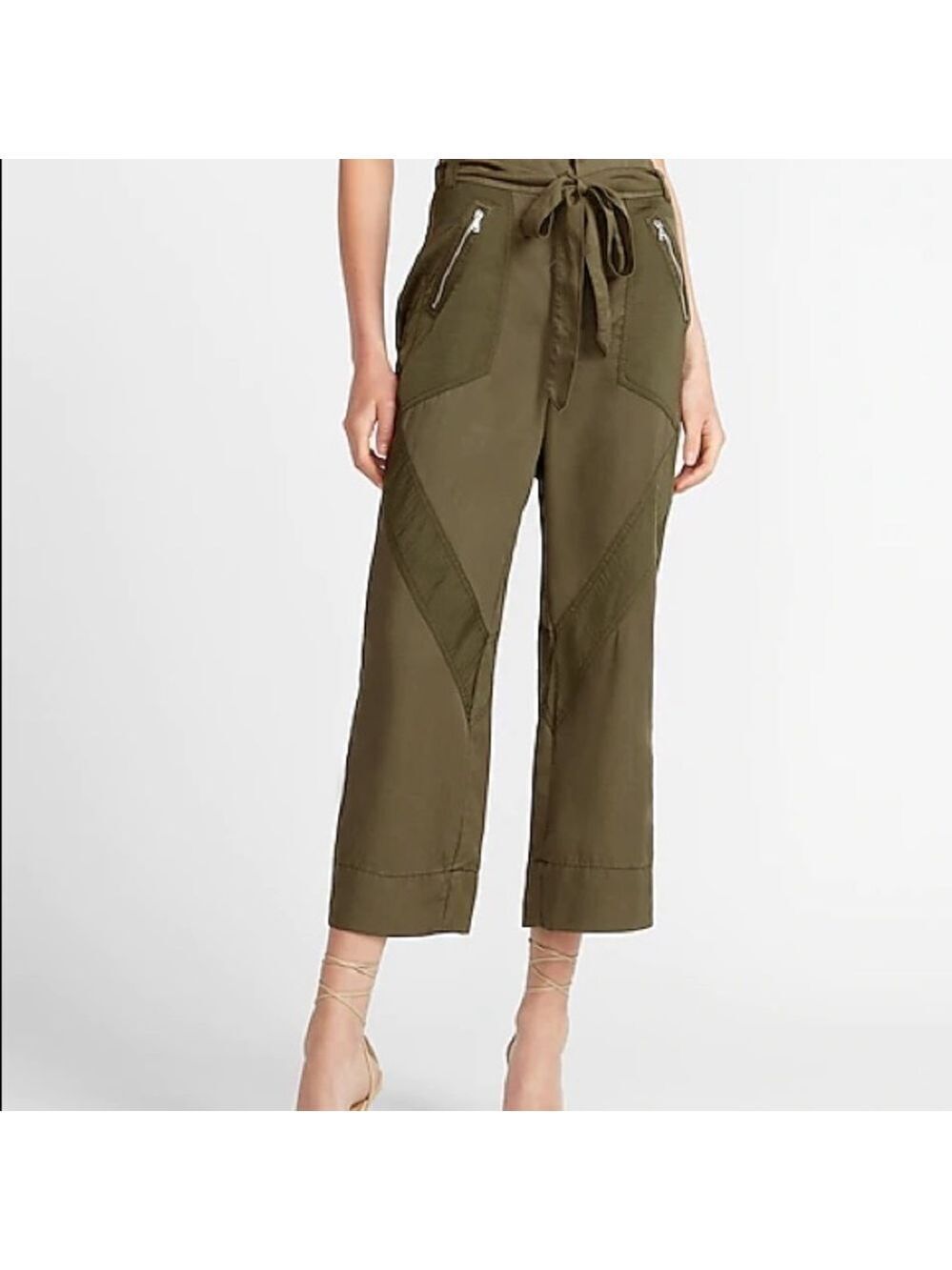 express High Waisted Belted Mixed Media Wide Leg
